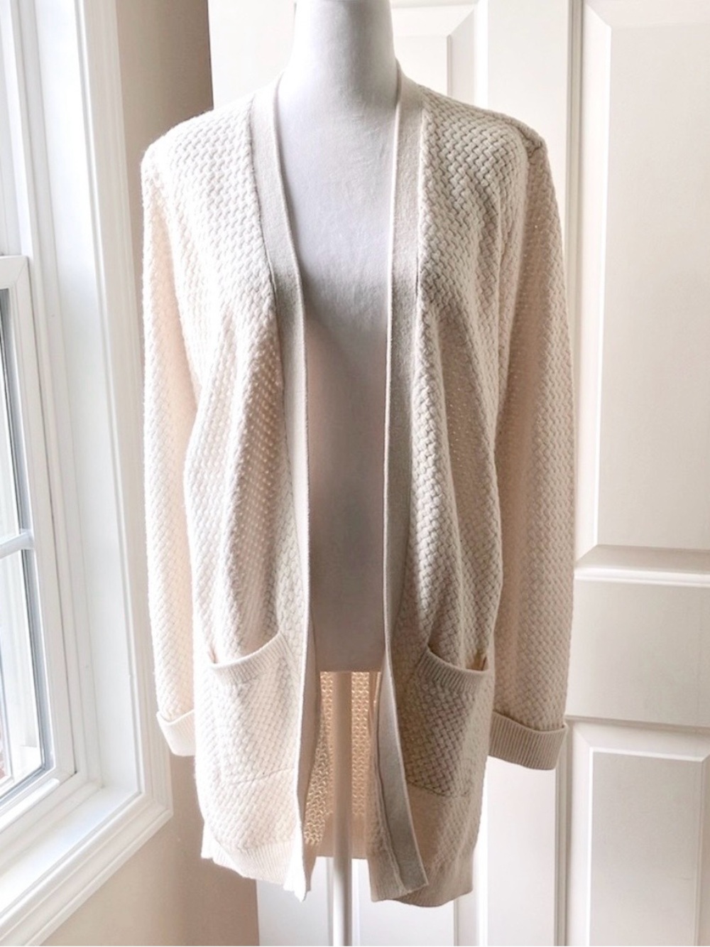 Abercrombie & Fitch Open Front Cardigan Long Sleeve Basket Weave Cream Size S